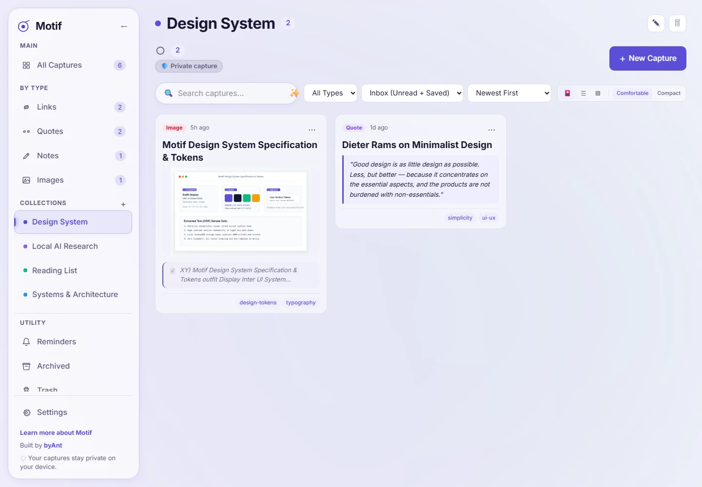 Design System collection containing an image and a saved quote
